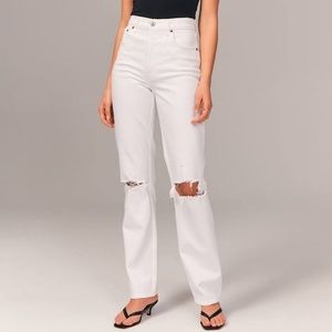 Abercrombie Curve Love Ultra High Rise Ankle Straight Jeans Ripped White 27 / 4